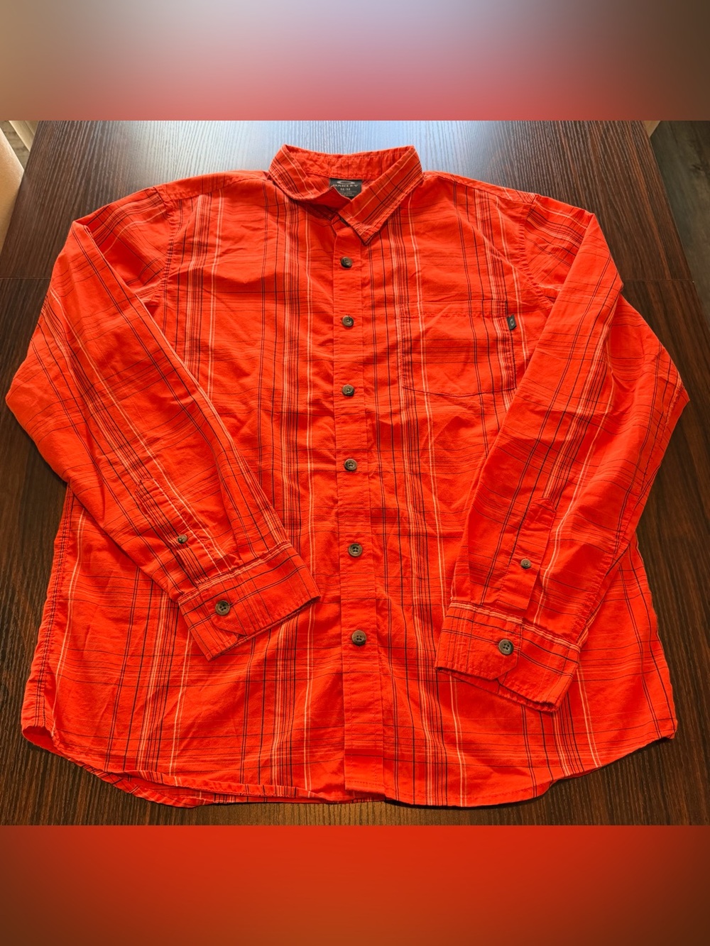 Oakley Mens Orange Black Y2K Skate Long Sleeve Plaid Button Down Shirt Size M